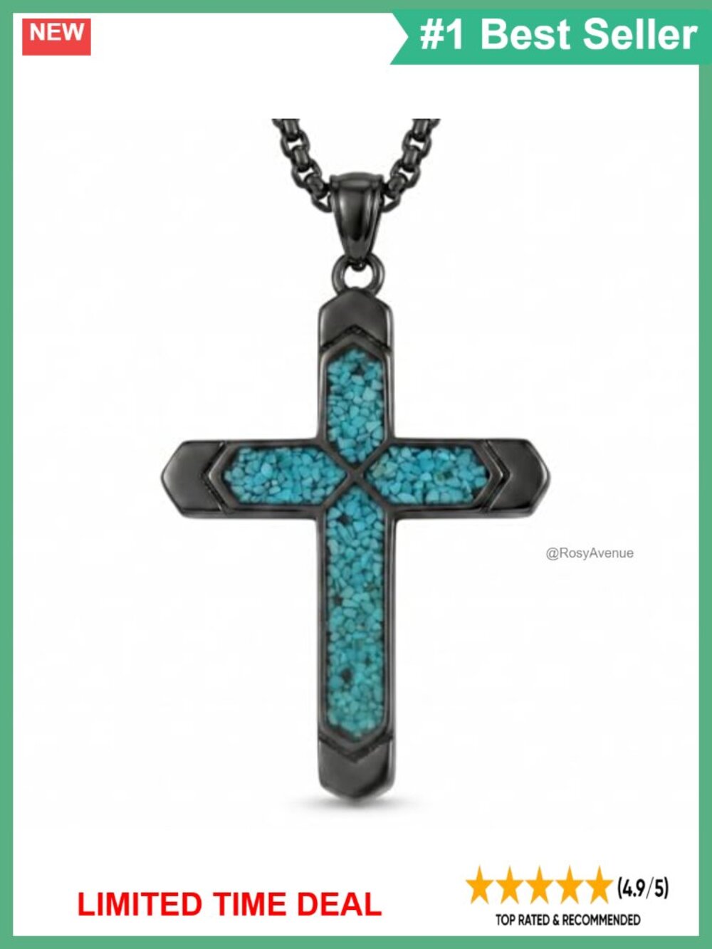 925 Sterling Silver Turquoise Cross Pendant Necklace 22in Adjustable